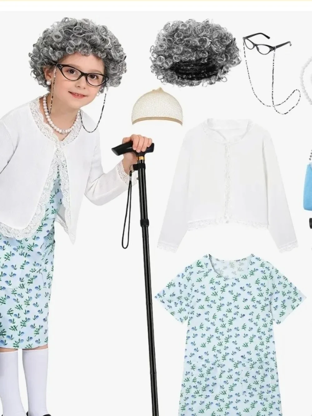 100 Days Of School Girls Costume OLD LADY Accessories HALLOWEEN